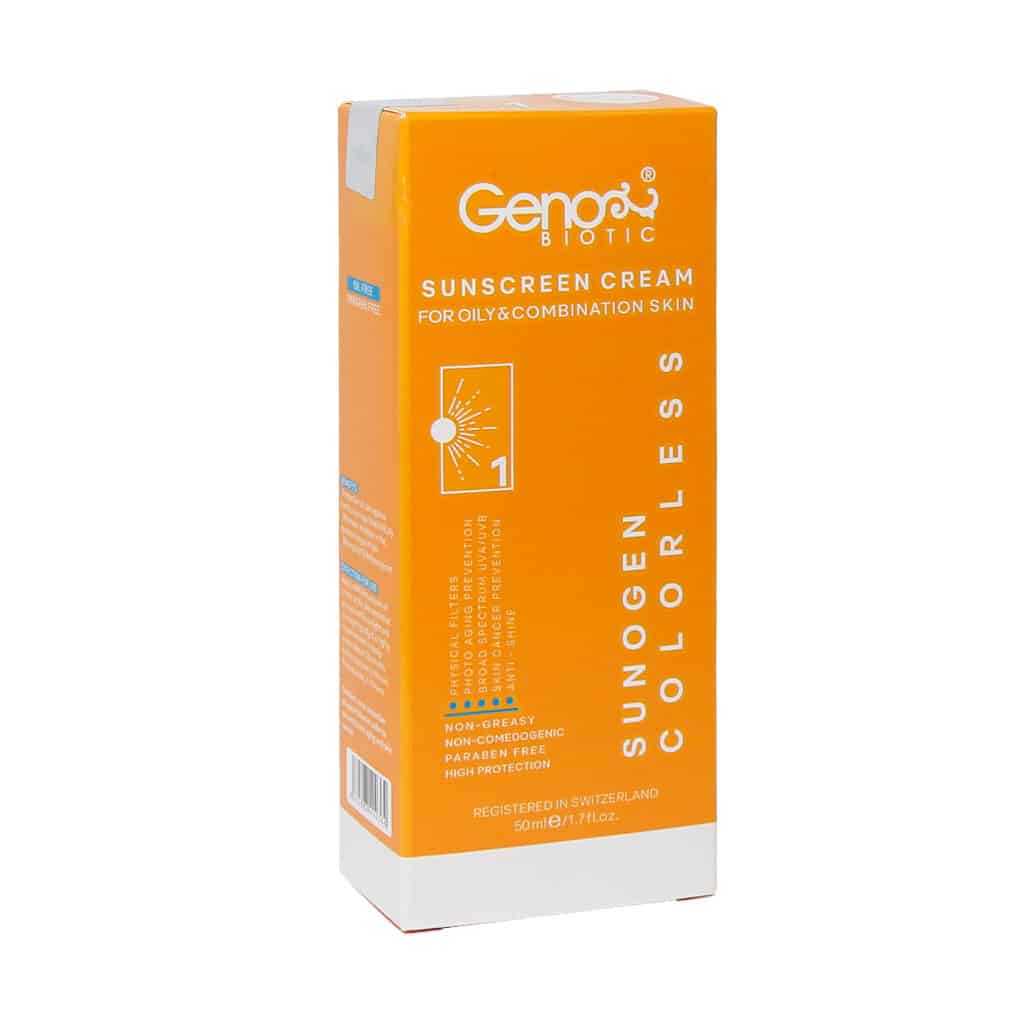 ضد آفتاب SPF50 ژنوبایوتیک پوست چرب بی رنگ